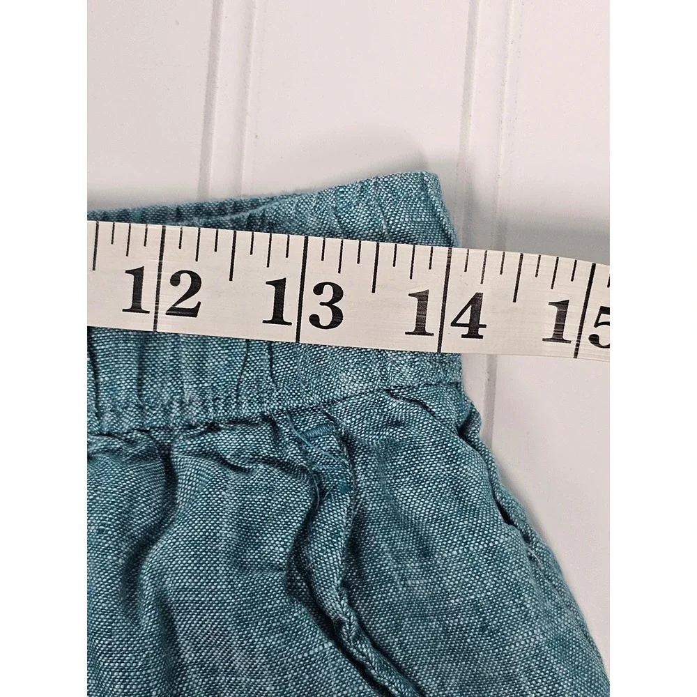 Tahari Shorts 100% Linen Elastic Waist Drawstring Teal Blue Womens Size Medium